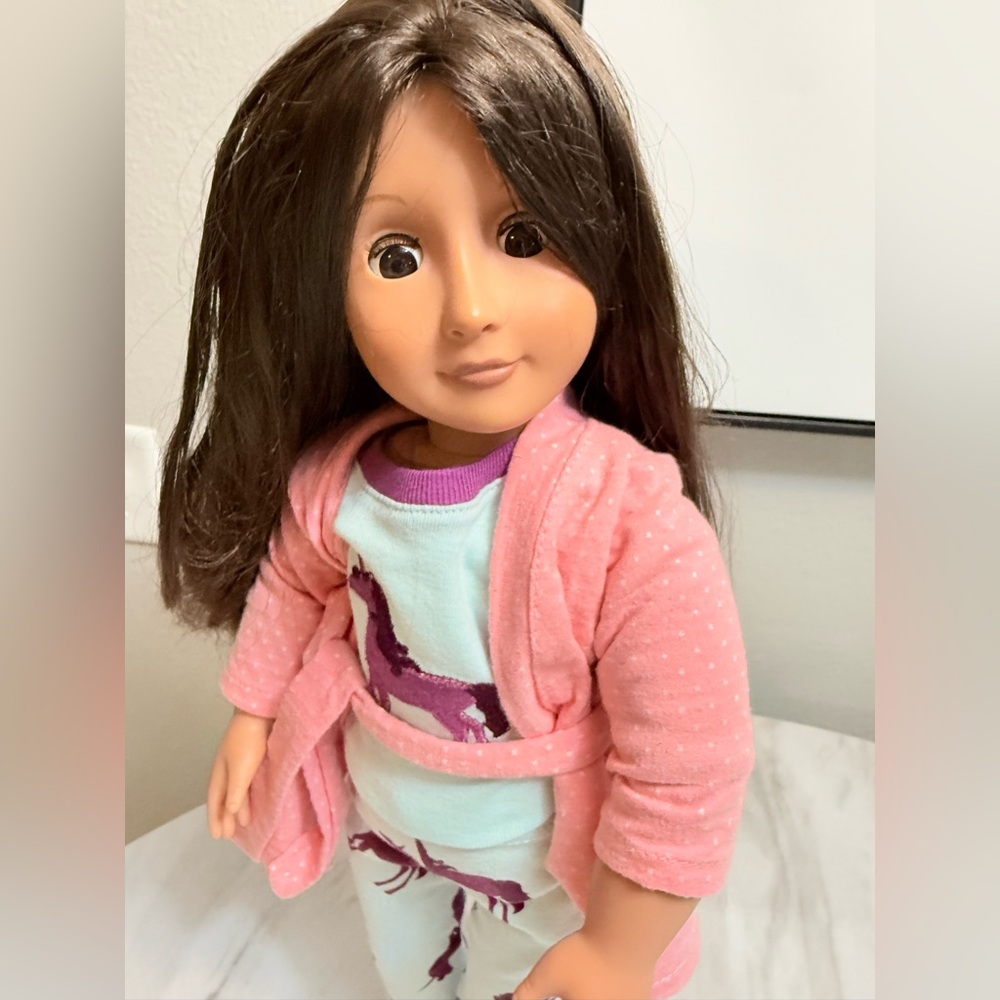 Our generation brown eyes hair Doll in Battat pajama and robe outfit with robe